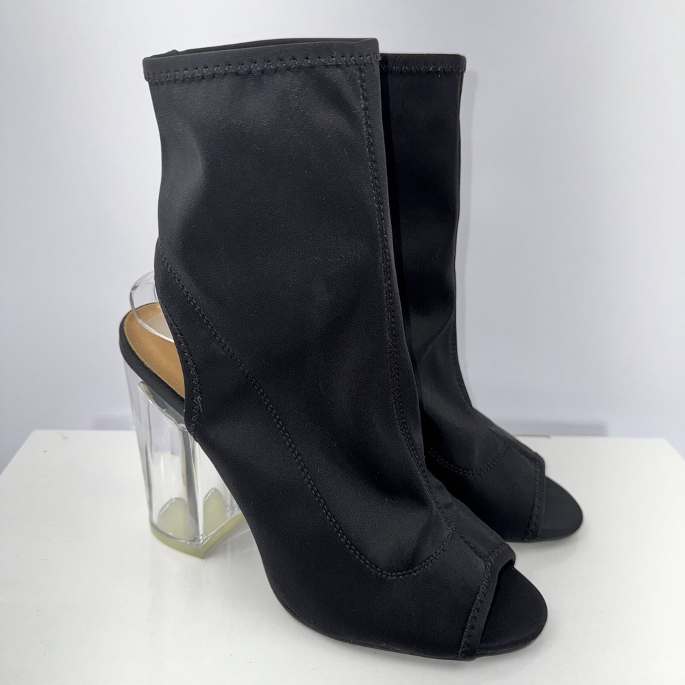 Charlotte Russe Over The Ankle Peep Toe Slip On Black Women's Heels Sz 9